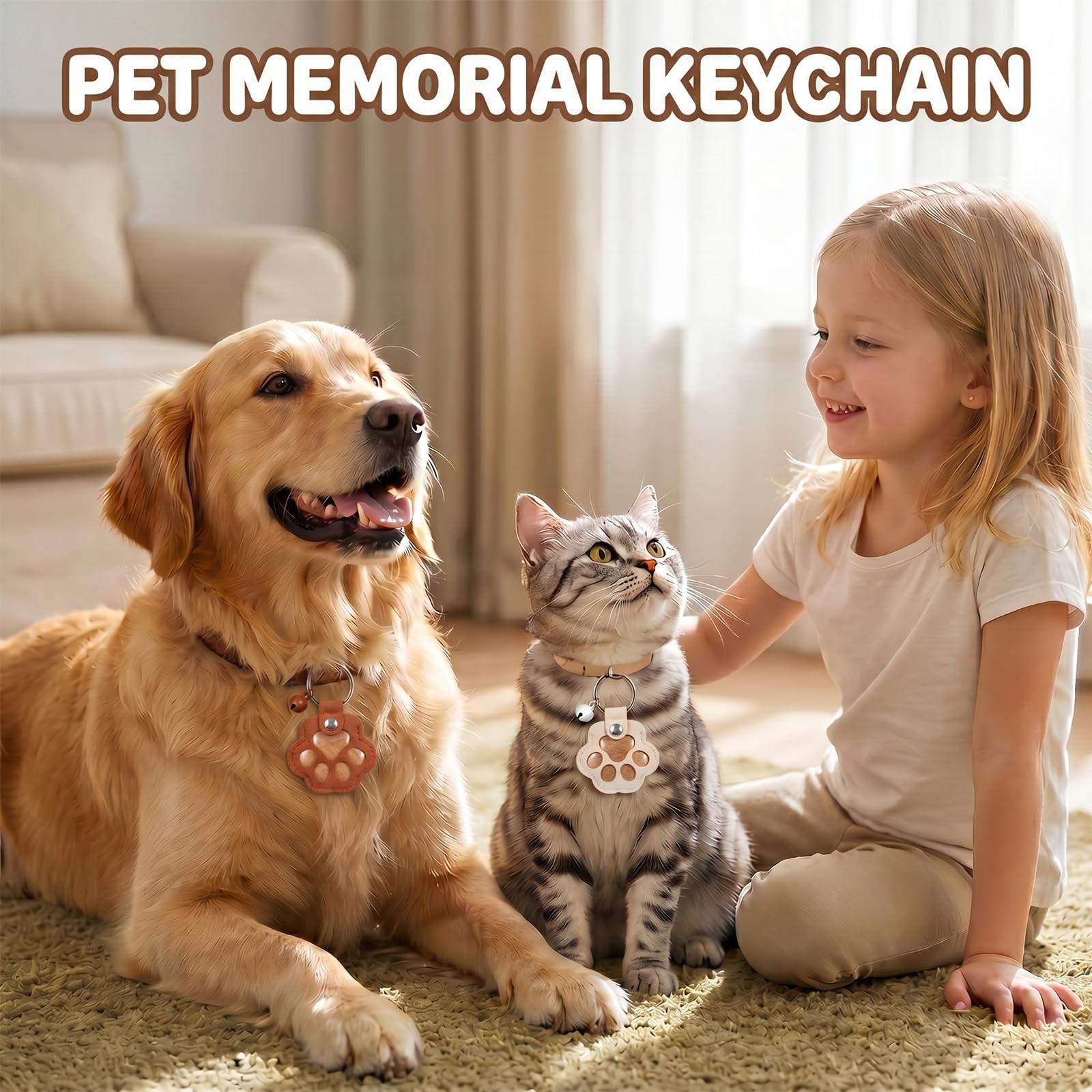 Shmidgoo Cat Dog Hair Keychain Pet Fur Keepsake, Paw Shape Black White Brown
