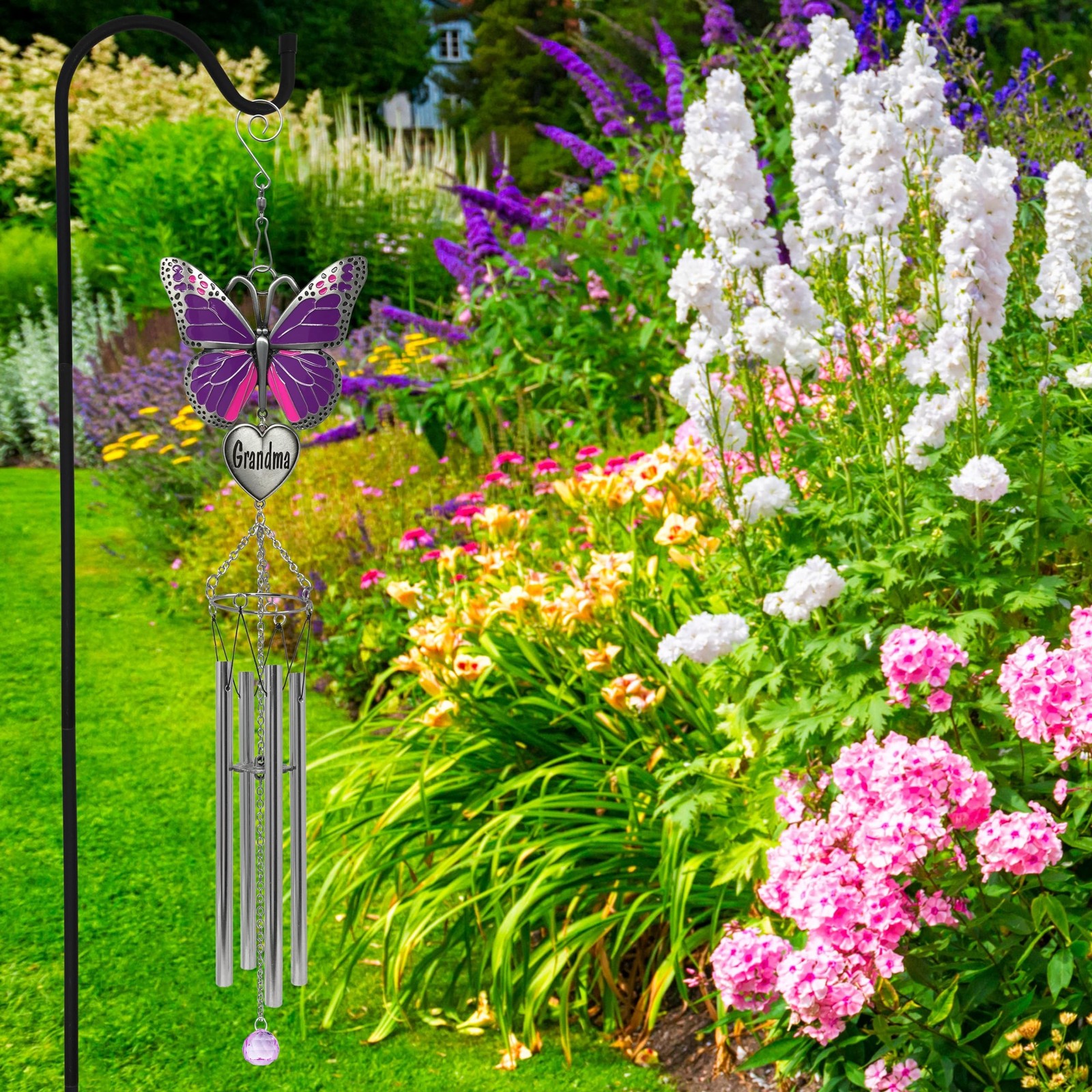 Butterfly Wind Chimes for Grandma, Grandma Memorial Gift, Engraved Heart Wind…