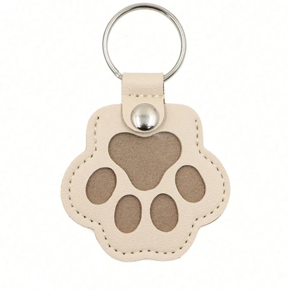 Pets Hair Memorial Keepsake Keychain PU Leather Dog Cat Storage Pouch Bag Charm