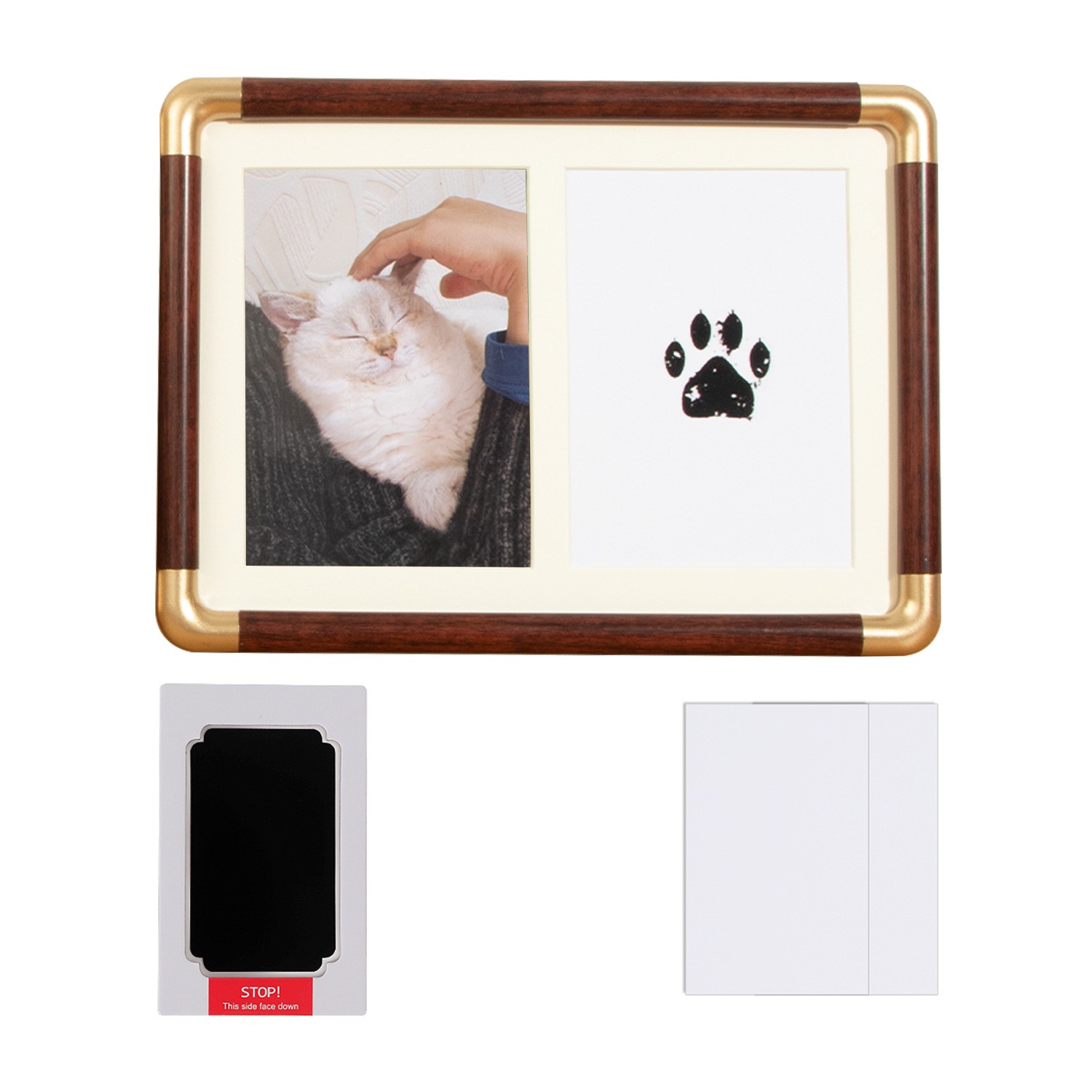7/8/10″ Pet Paw Print Memorial Frame Cat Dog Inkless Pad Bronze Corner Display