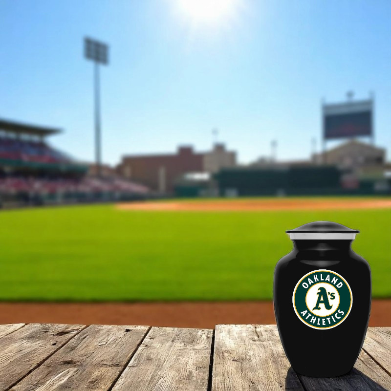 Oakland Athletics Baseball Style Cremation Urn Adult Ashes Black Metal 8 In Urns