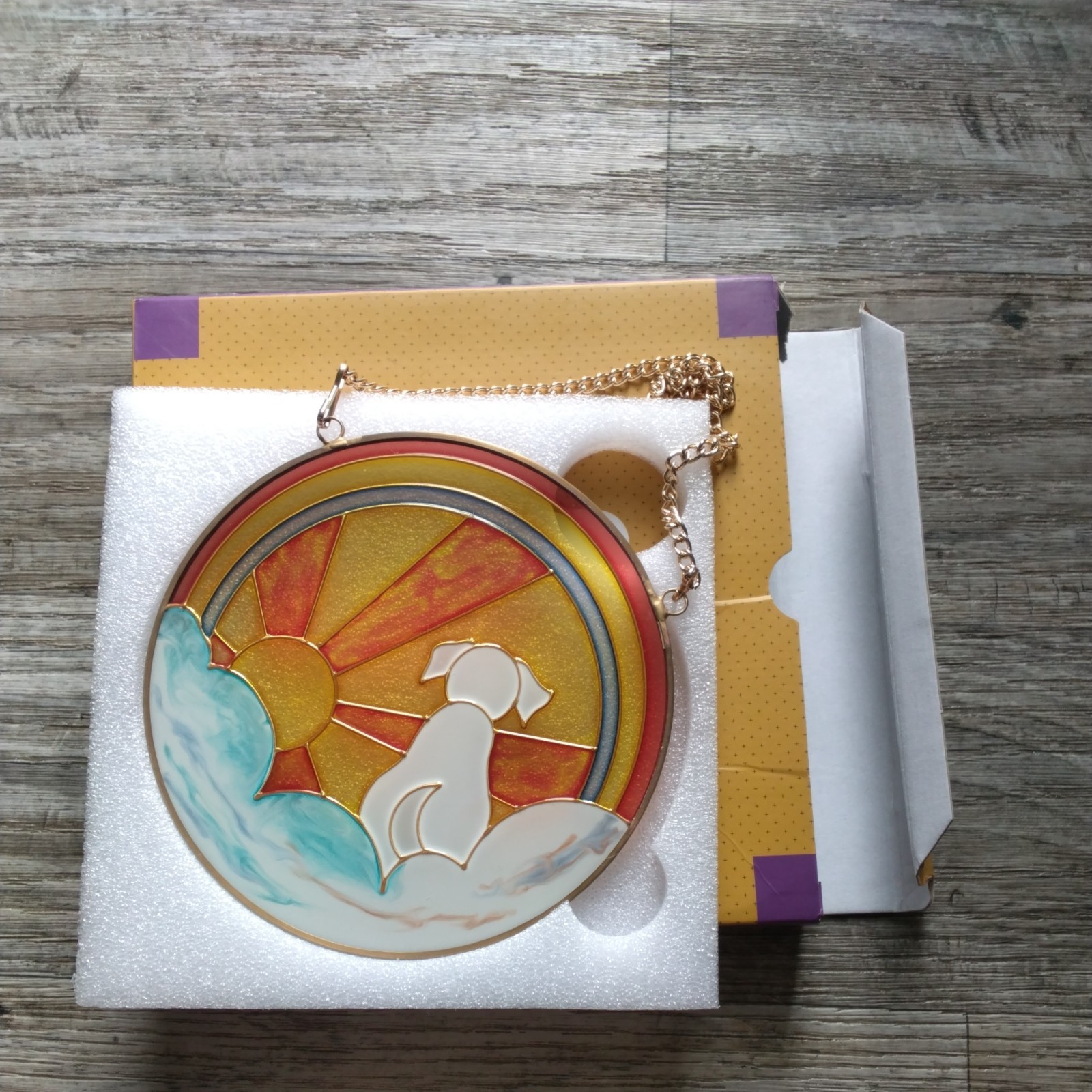 Memorial Gift for Loss of Dog, Stained Glass Round Rainbow Bridge Dog Sympathy