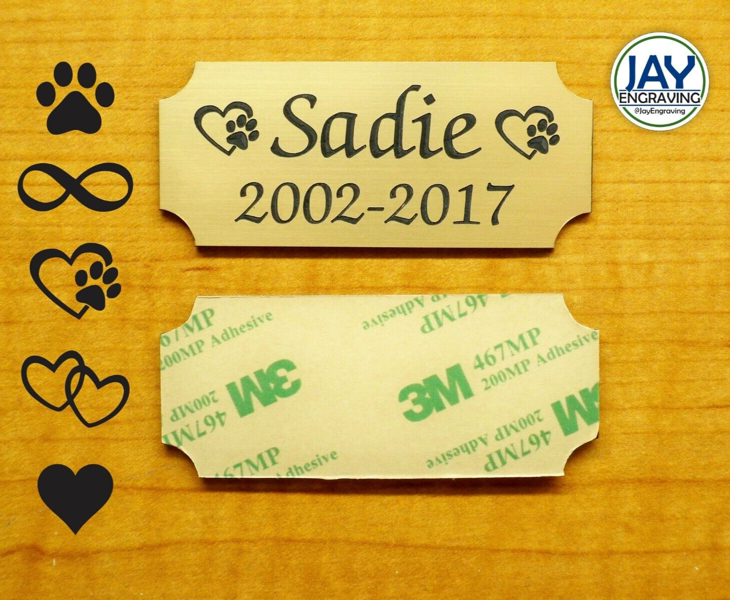 Custom Engraved 1.25×3 Gold Pet Name Memorial Urn Plaque w/ Adhesive Backing