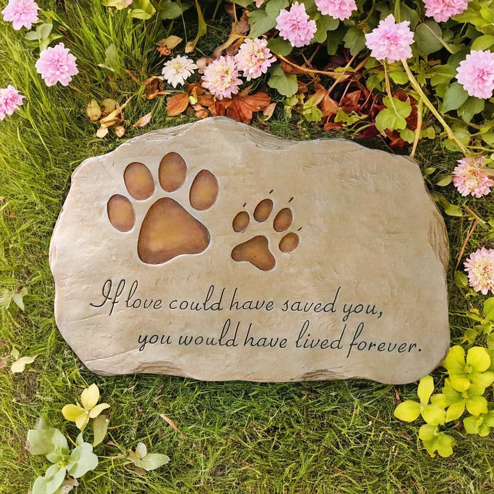 jinhuoba Paw Prints Dog Pet Memorial Stones, Pet Garden Stone Grave Marker fo…