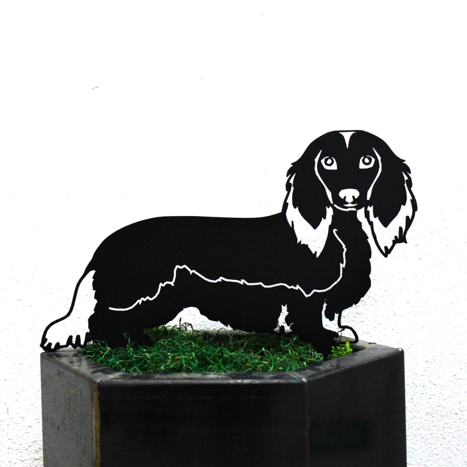 Longhaired Dachshund Black Metal Dog Silhouette