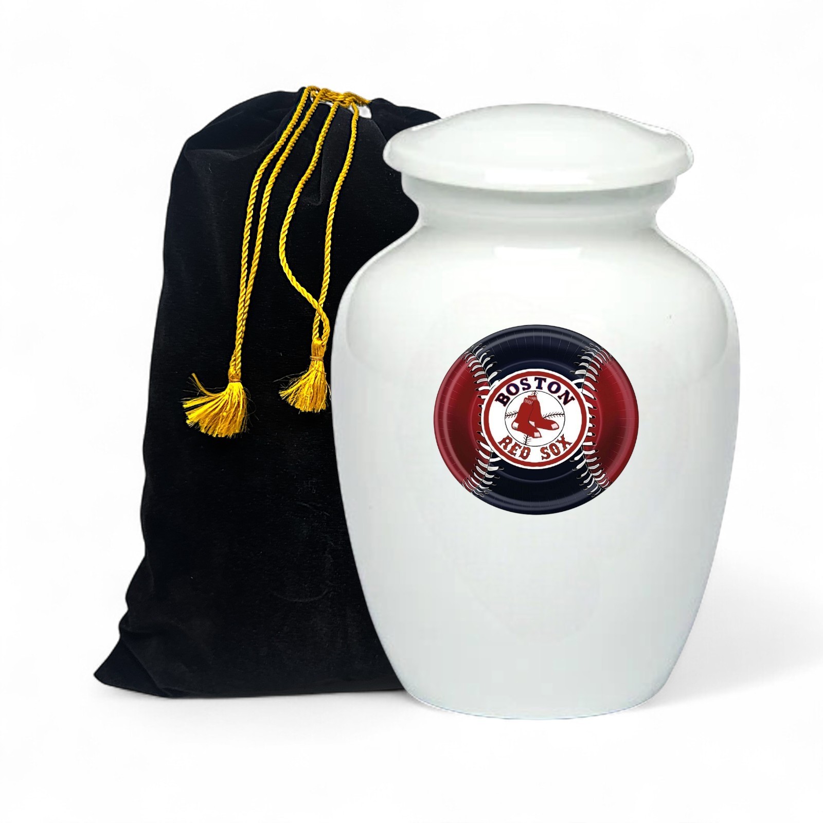 Boston Red Sox Baseball Style Cremation Urn Adult Ashes Metal White Urns 8 Inch