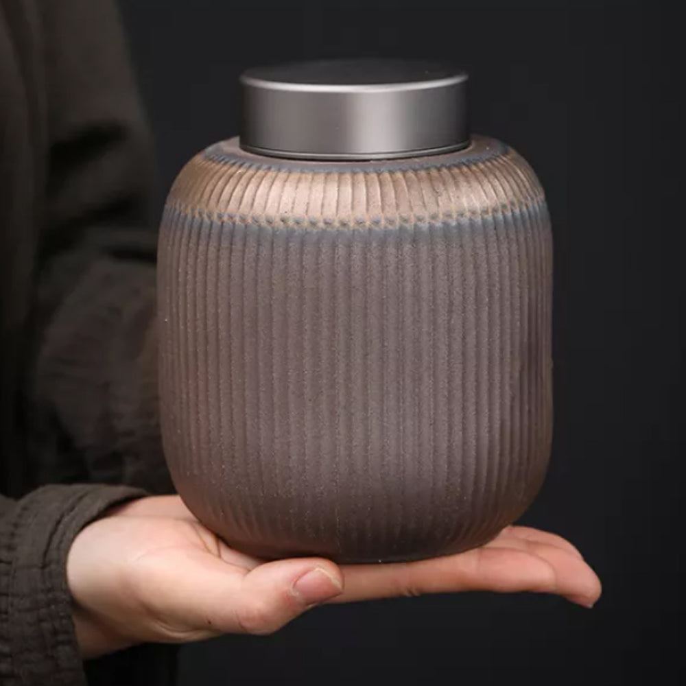 Ceramic Memorial Cremation Urn with Metal Lids for Human or Pet Ashes (Brown)