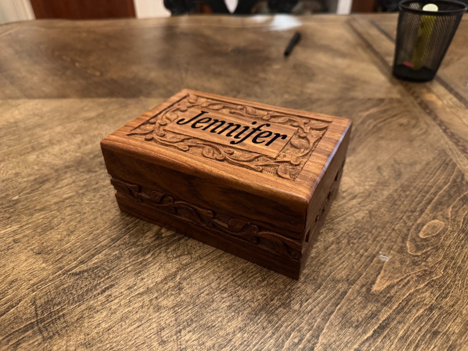 Hand-Carved Wooden Pet Urn (45 Cubic Inches)
