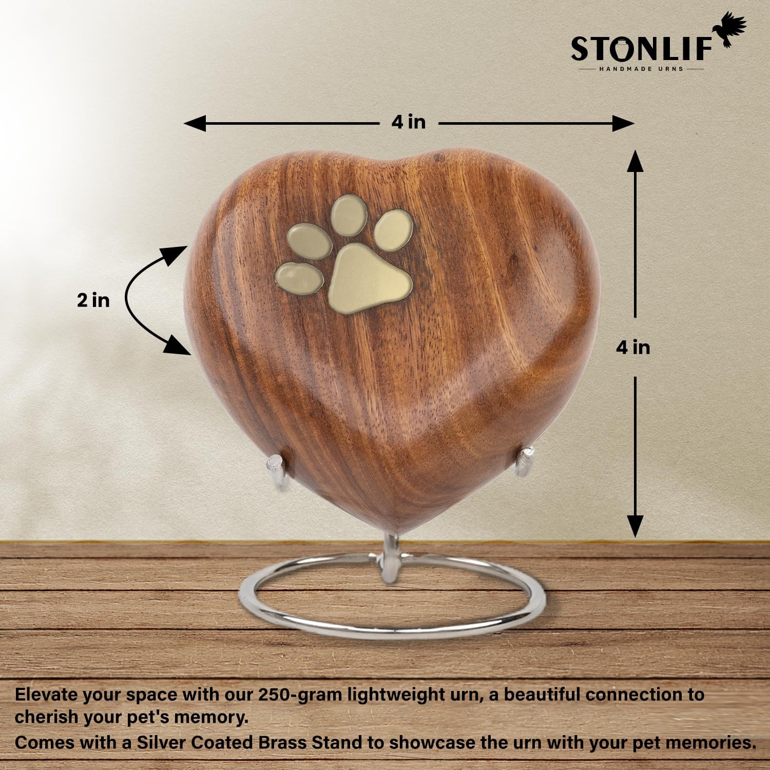 Stonlif Pet Memorial Wood Urns For Dog Or Cat Ashessmall 3 Cubic Inches Wooden