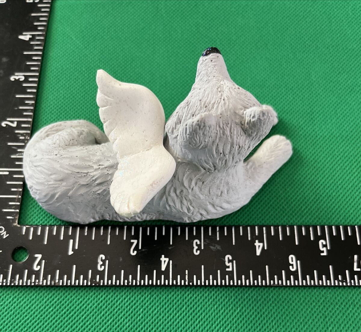 Ceramic Memorial Dog With Angel Wings & Eyes Closed Pet Remembrance Figure Gray