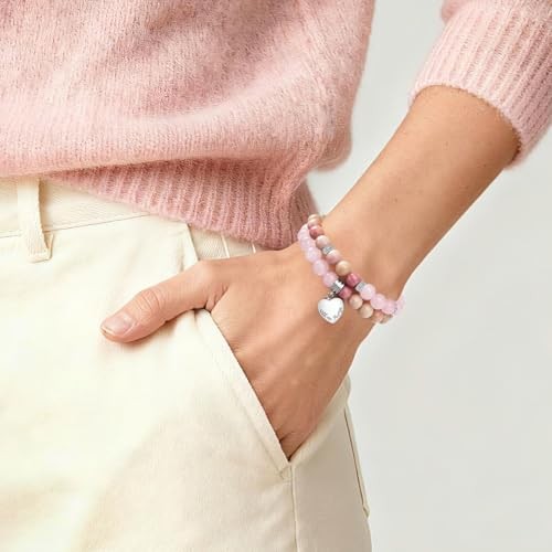 2Pcs Dainty Crystal Cremation Memorial Urn Bracelet Stretch Heart Pink