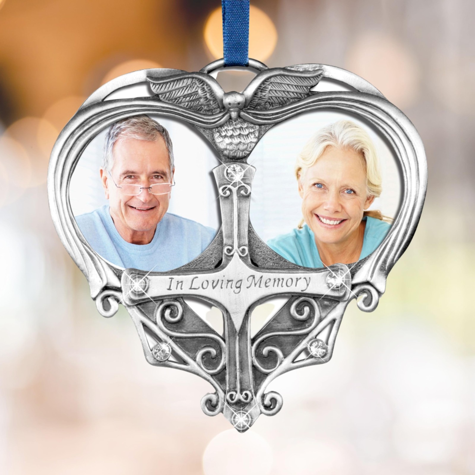 Double Photo Memorial Christmas Ornament, in Loving Memory Bereavement Orname…