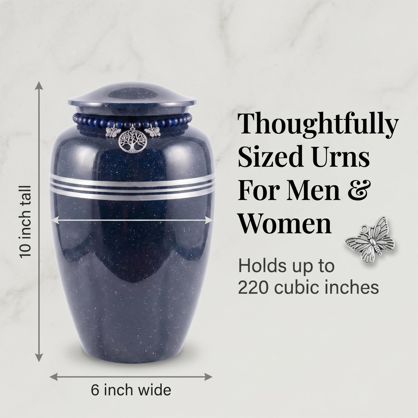 Cremation Urns for Human Ashes Adult Female/Male— Midnight Blue Metal Urn