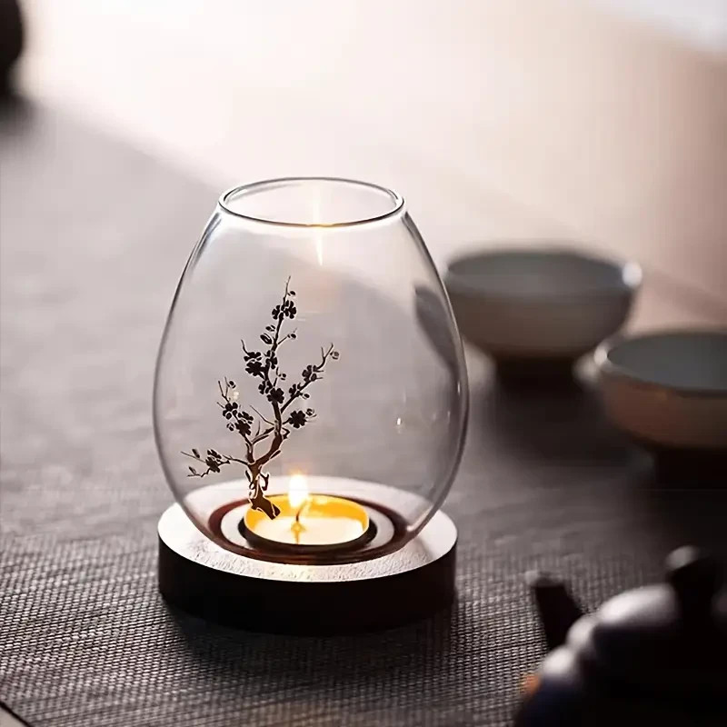 Gentle Light Memorial – Glass Candle Holder with Wooden Base