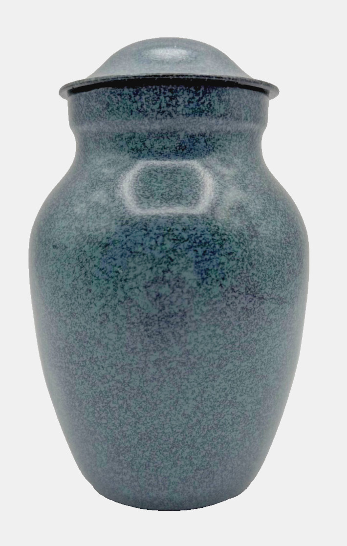 Brass Ashes Urn 6.5″ Speckled Blue Metal Screw on Lid Medium Size Great for Pets