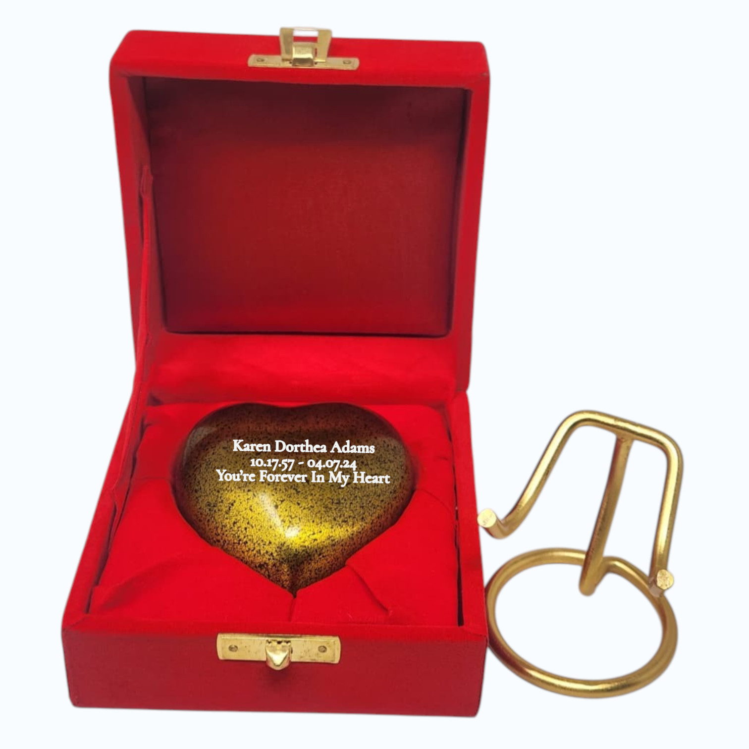 Custom Mini Heart Urn for Ashes Pet Human Keepsake with Stand Velvet Box