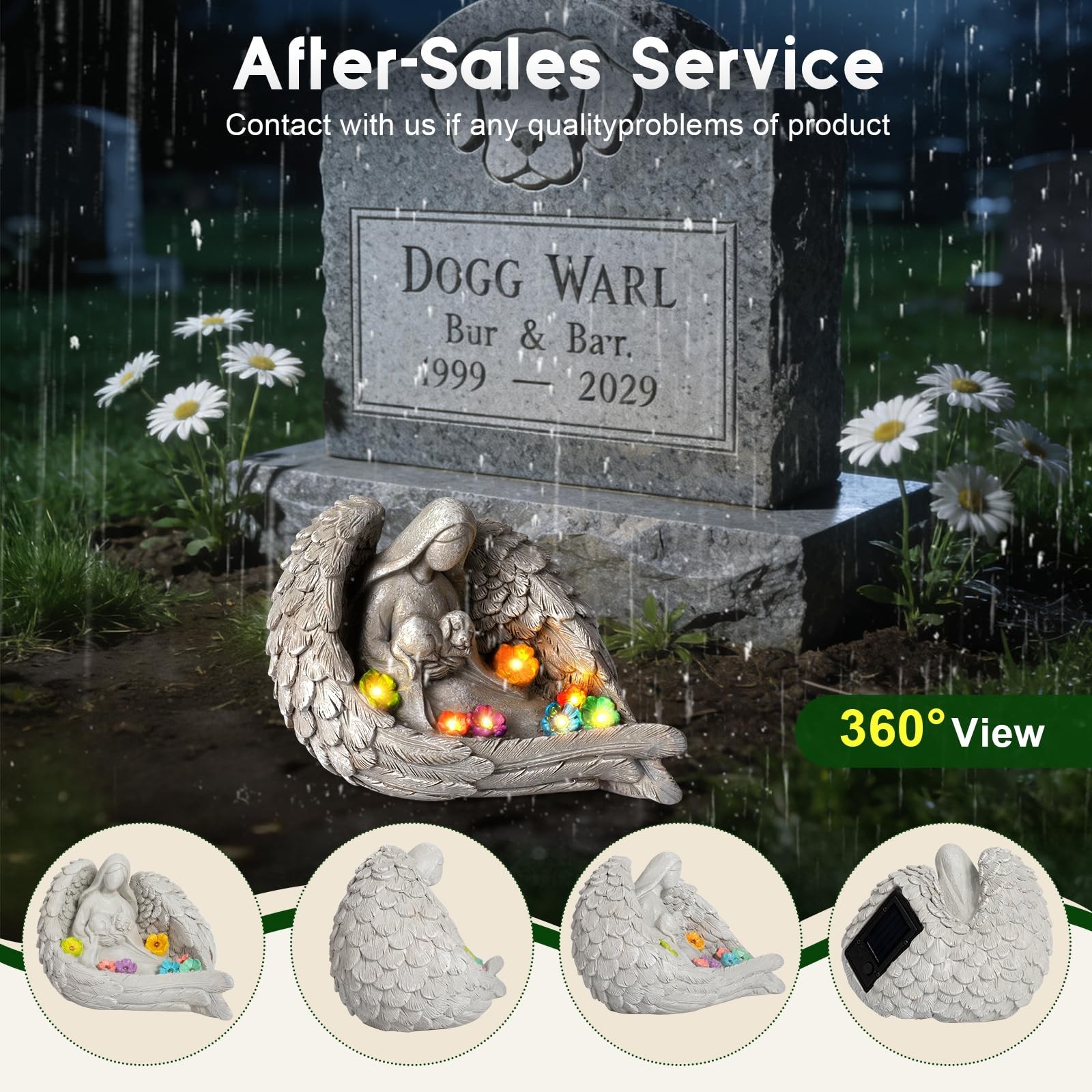 Solar Garden Decor – Memorial for Loss of Dog with Angel Statue, Solar Powere…