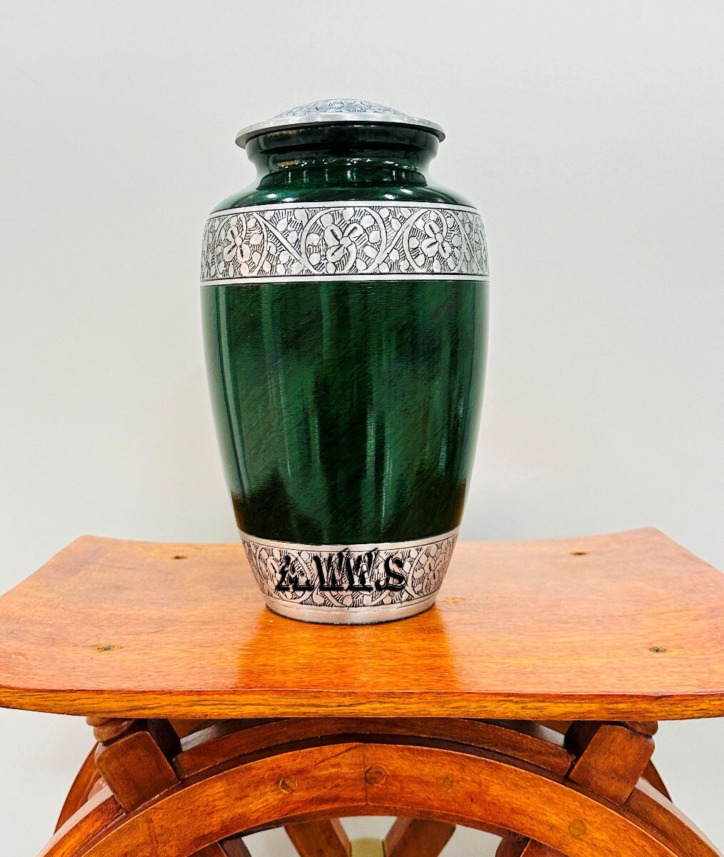 Cremation Urn for Human Ashes – Handcrafted Funeral Memorial Urn Green (Adult)