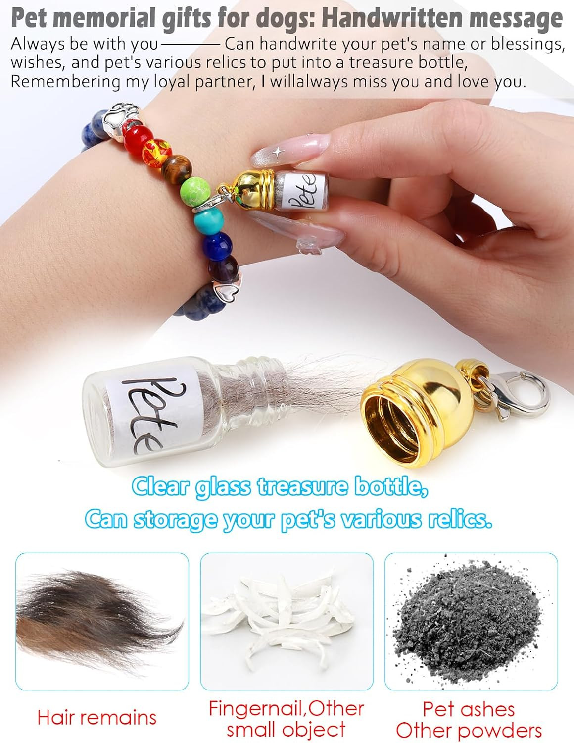 Pet Memorial Gift for Loss of Dogs Cat, Rainbow Bridge Glass Jar Bracelet, Cylin