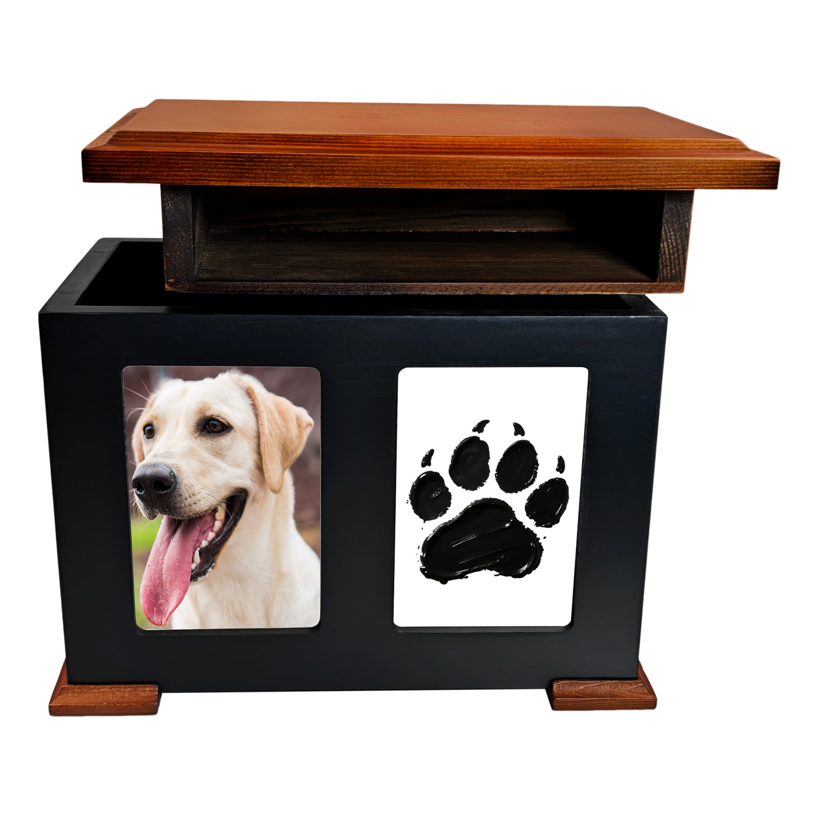 Pet Memorial Boxs Large Wooden with Paw Print Impression Kit & Album Photo Frame