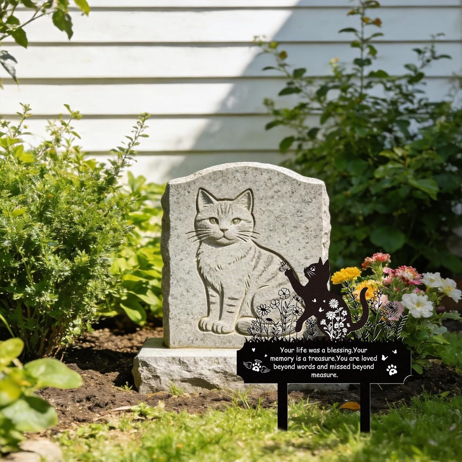 Cat Grave Decorations for Cemetery, Pet Headstone Sympathy Cat Memorial Stakes f
