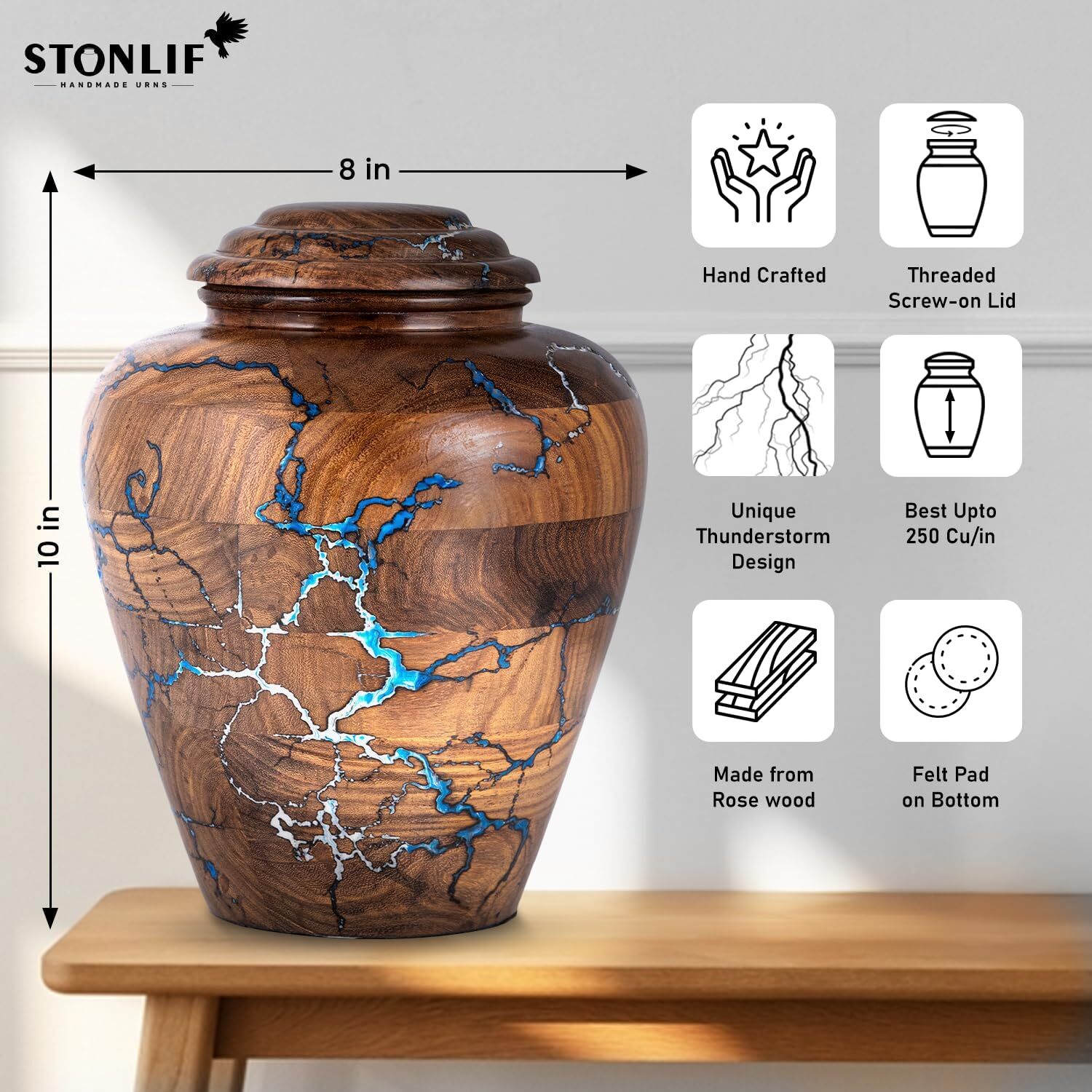 Cremation Urn for Human Ashes Adult Male Female Fractal Burned & Resin Artwork W