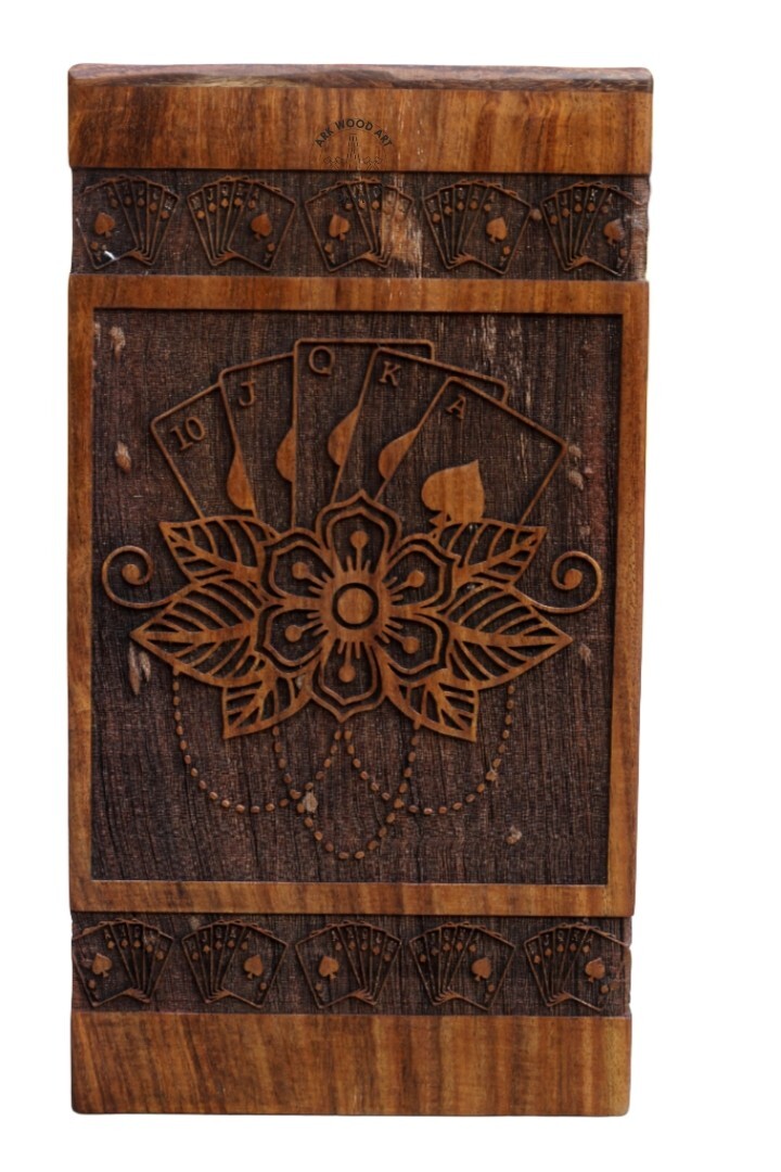 Vintage Conjure playing cards with lotus flower Wooden box for Human Ashes Male