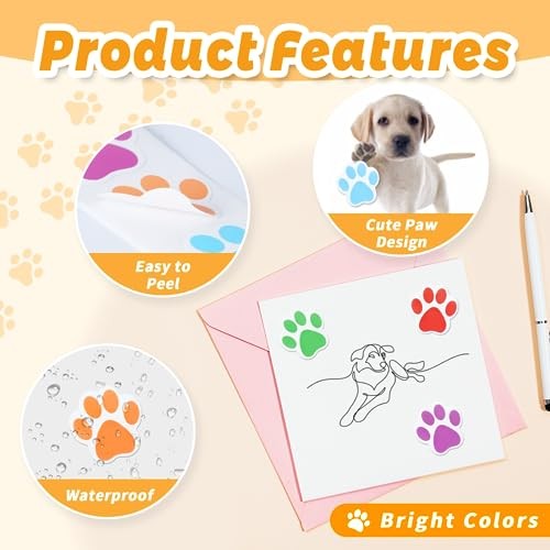 500 Pcs Paw Print Sticker, 1″ Colorful Cute Dog Cat Paw Sticker Small 6 Colors