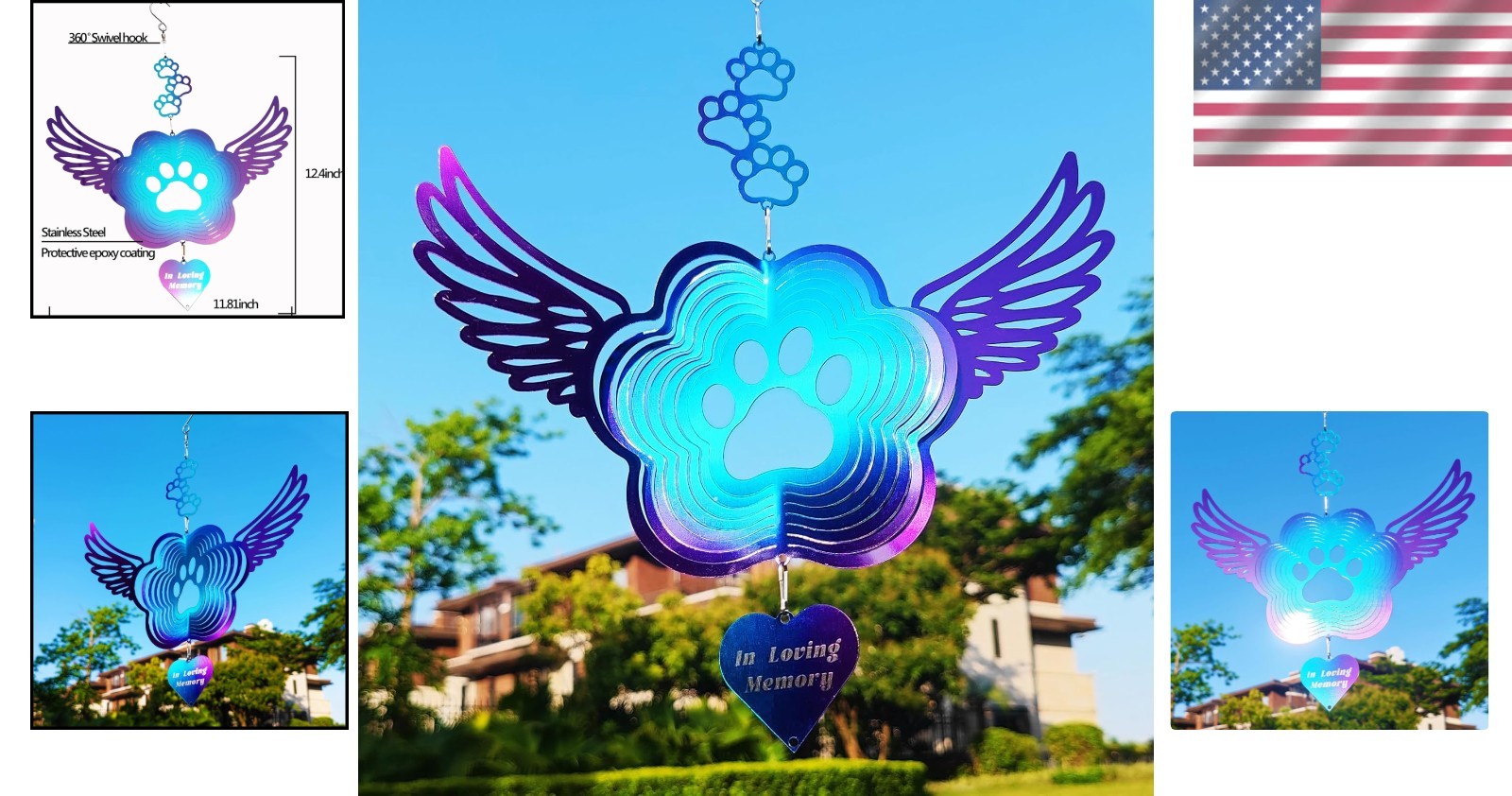 Angel Wings Pet Memorial Spinner, Dog Cat Remembrance