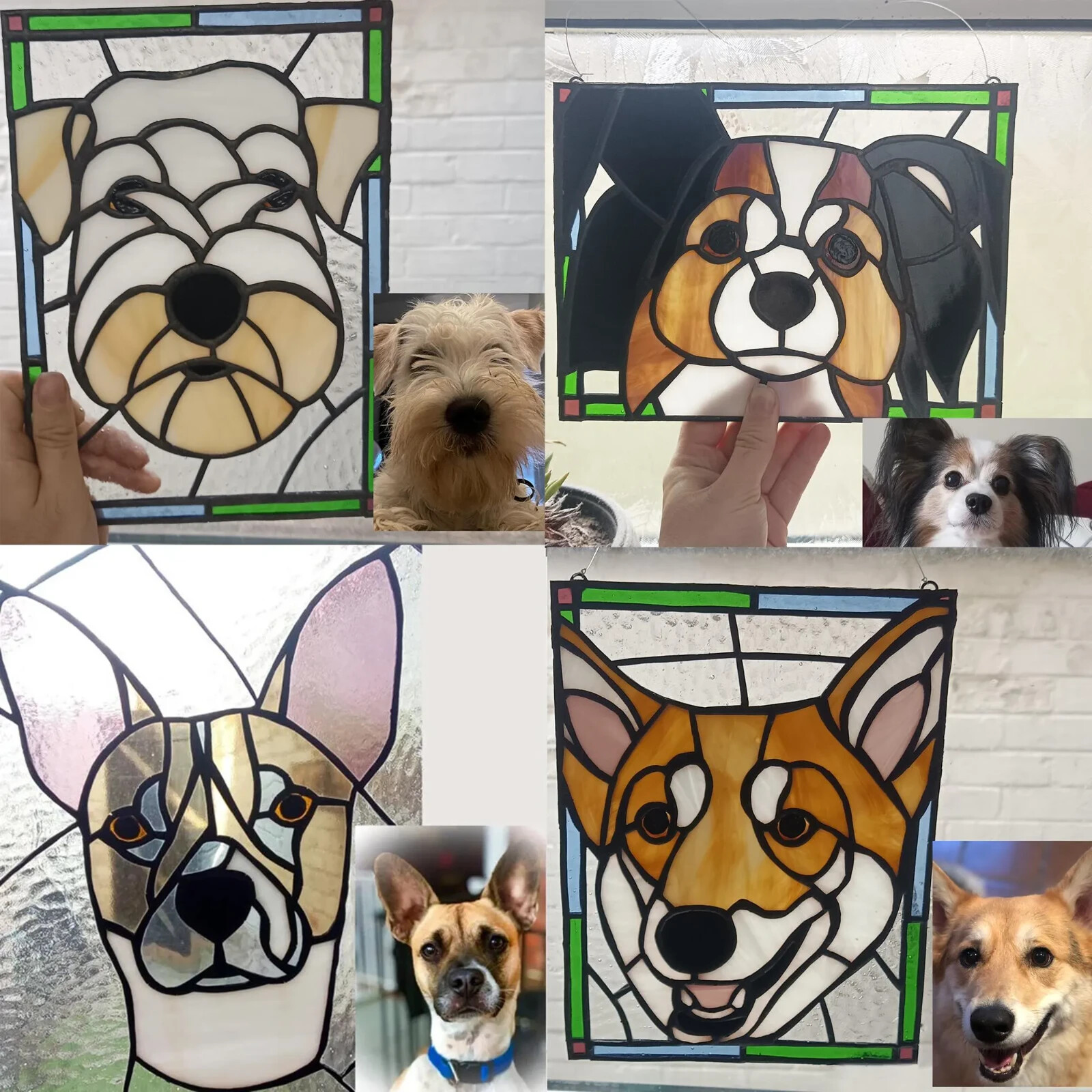 Custom Stained Glass Pet Portrait Panel – Dog Cat Memorial Keepsake – Handmade