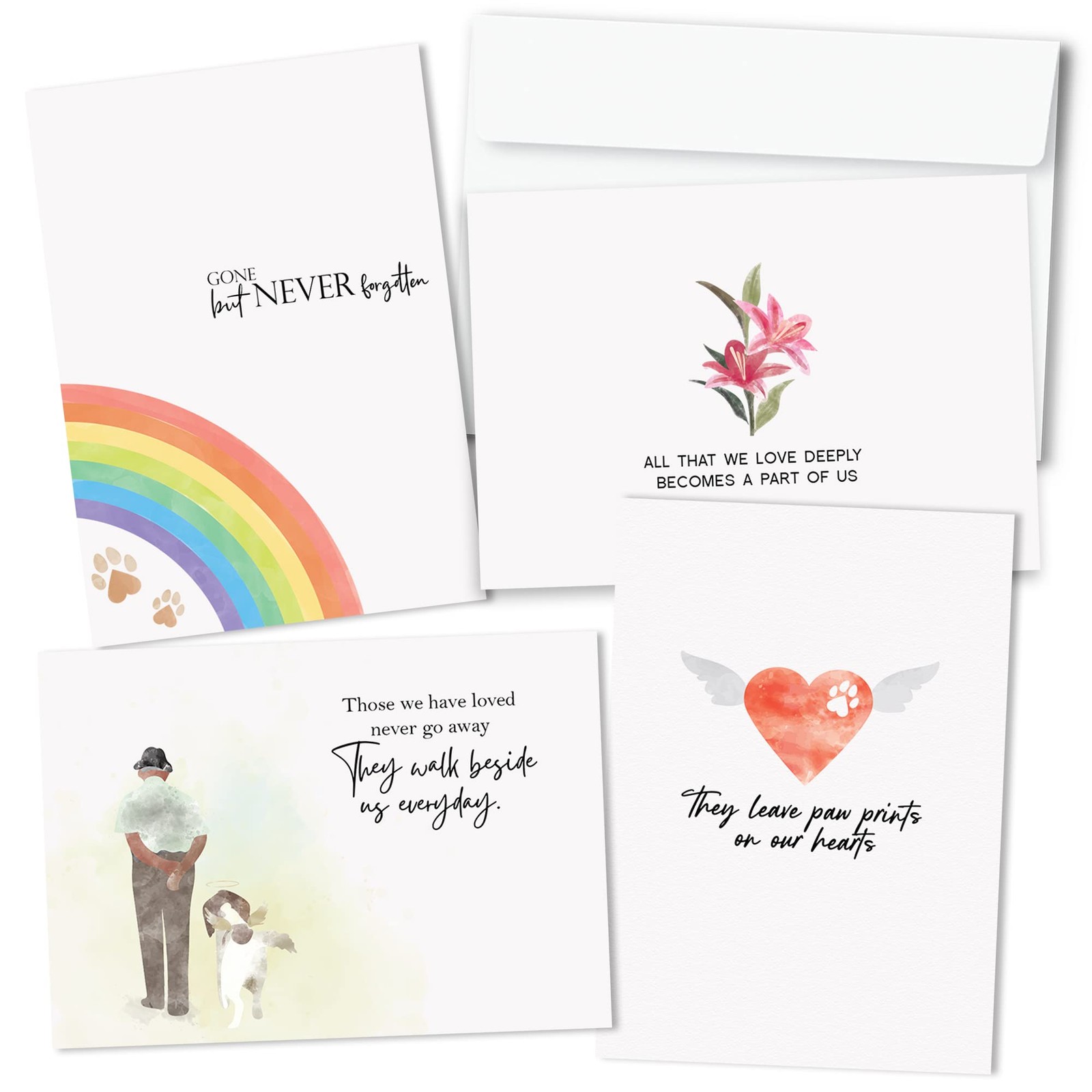 Pet Sympathy Card Set of 24 Dog Cat Loss Condolences Message with Envelope