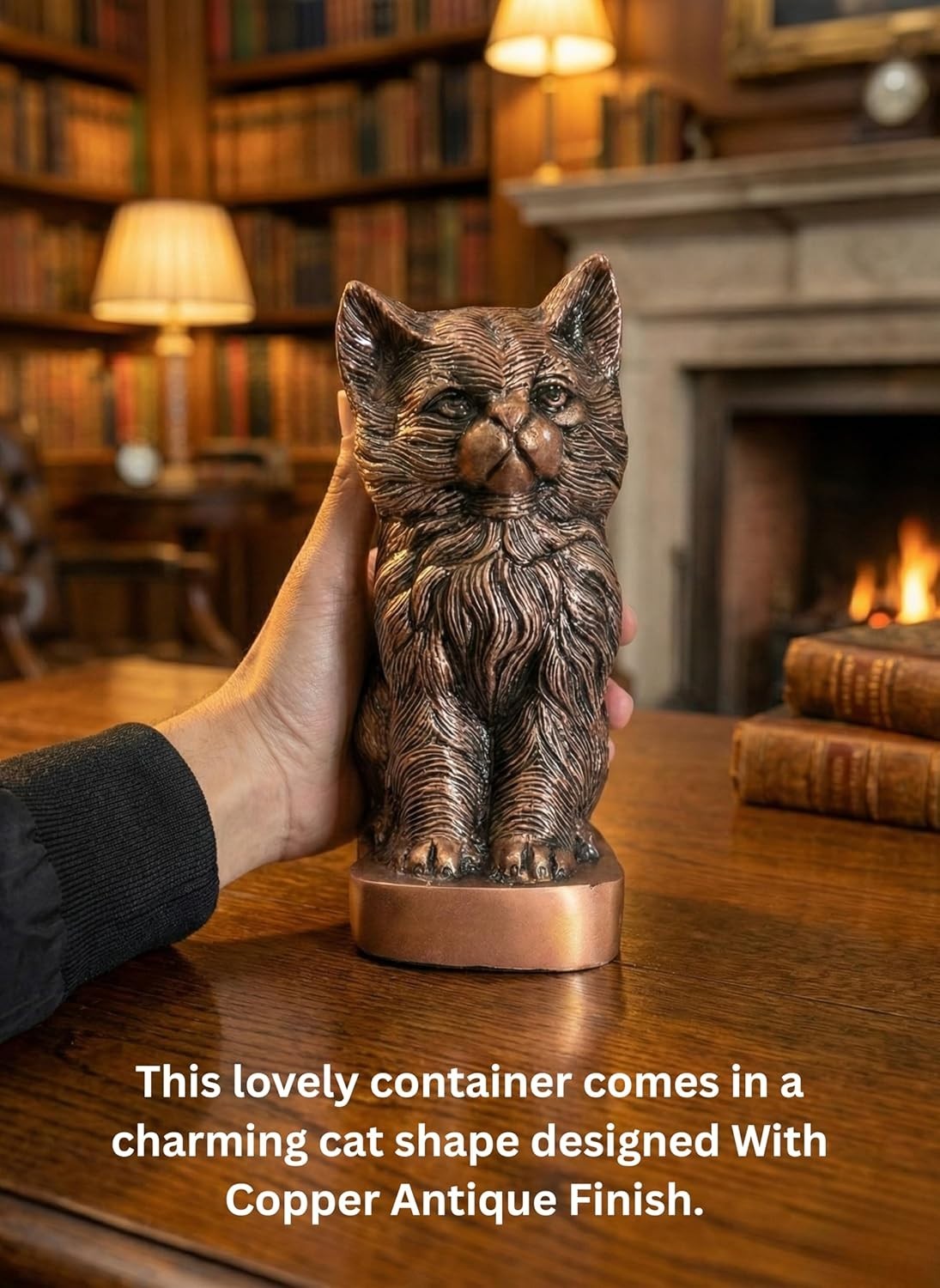 Cat Memorial Urn Cremation Ashes Antique Copper 8″ Tall 42 Cubic Inch Capacity