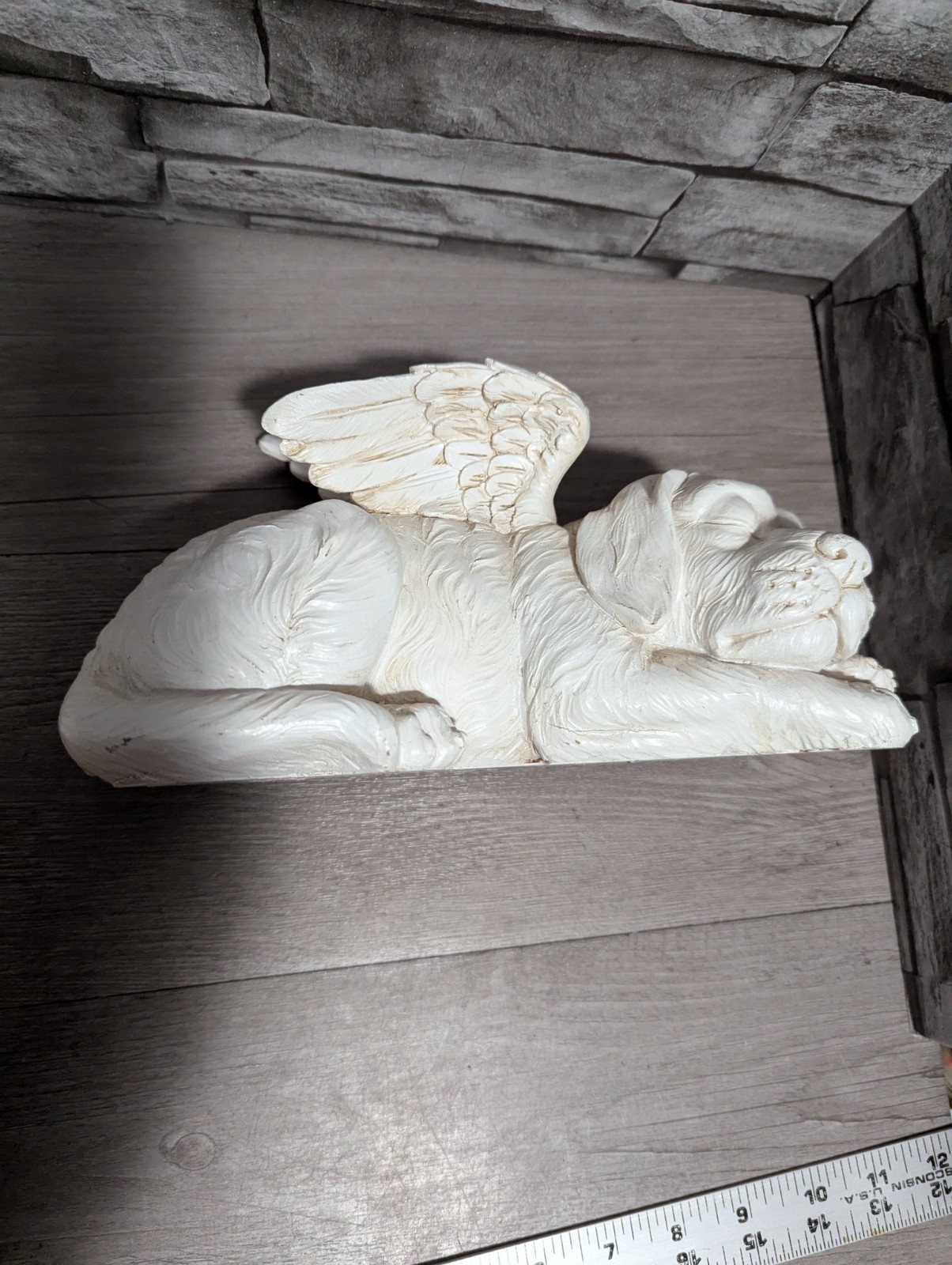 10″L Pet Dog Memorial Sleeping Puppy Statue Angel Wings Grave Marker Keepsake