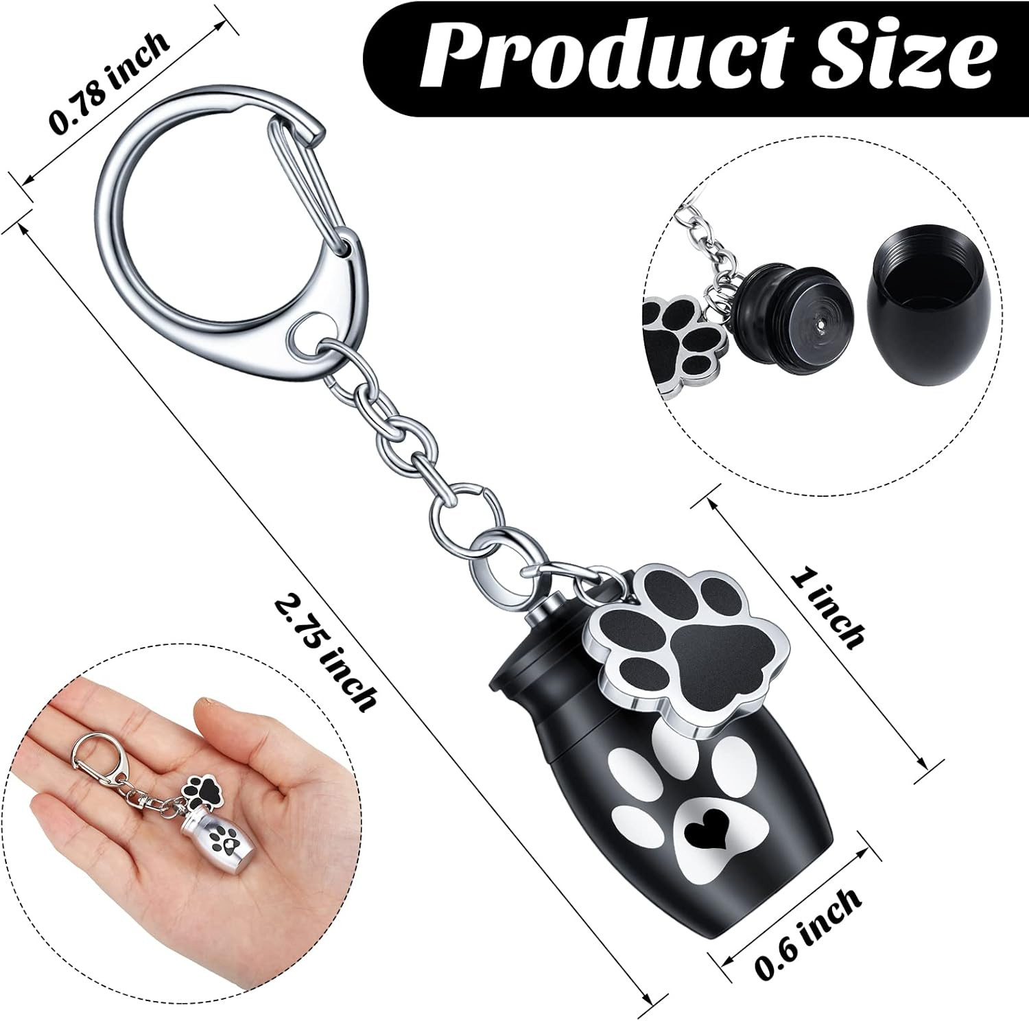 2 Pcs Pet Dog Urns Keychain for Ashes with 2 Storage Bags Small Cat Cremation Ke