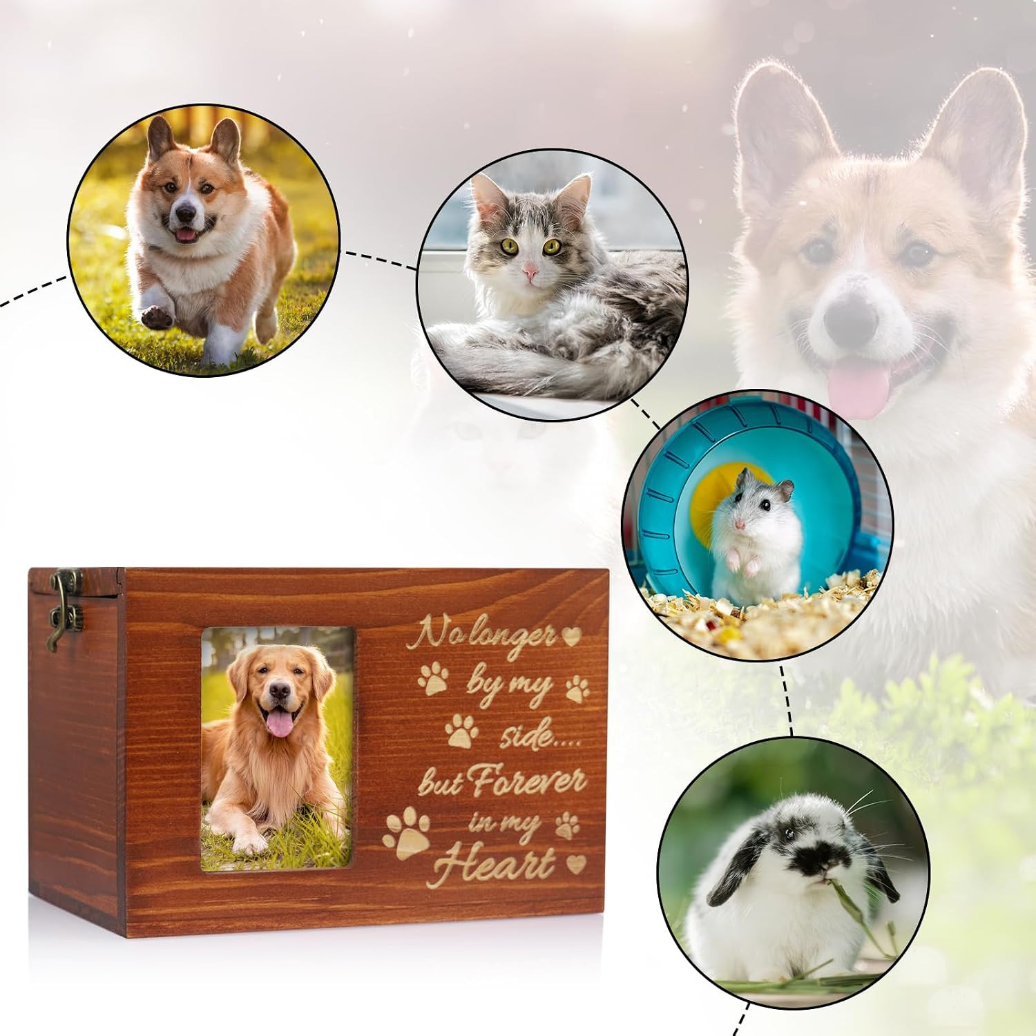 Pet Memorial Urn for Dog or Cat Ashes Wooden Dog Urns Keepsake Memory Box Cremat