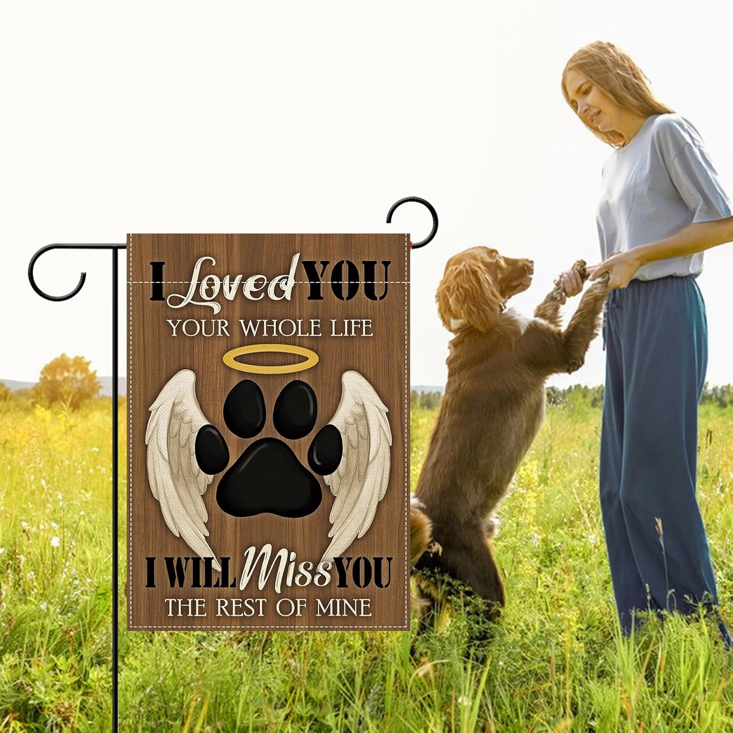 Pet Memorial Small Decorative Garden Flag, Dog Cat Paw Prints Inspirational Quot
