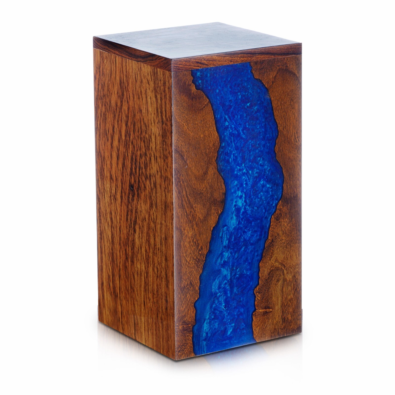 Handcrafted Rosewood and Blue Resin Urn Box – Memorial for Humans Ashes