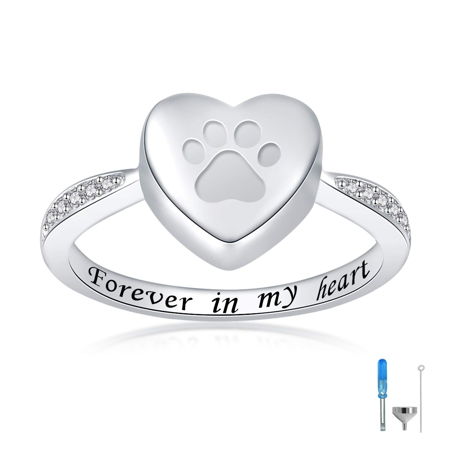 Jinlou 925 Sterling Silver Love Heart Urn Ring For Pet Dog Cats Ashes Keepsake