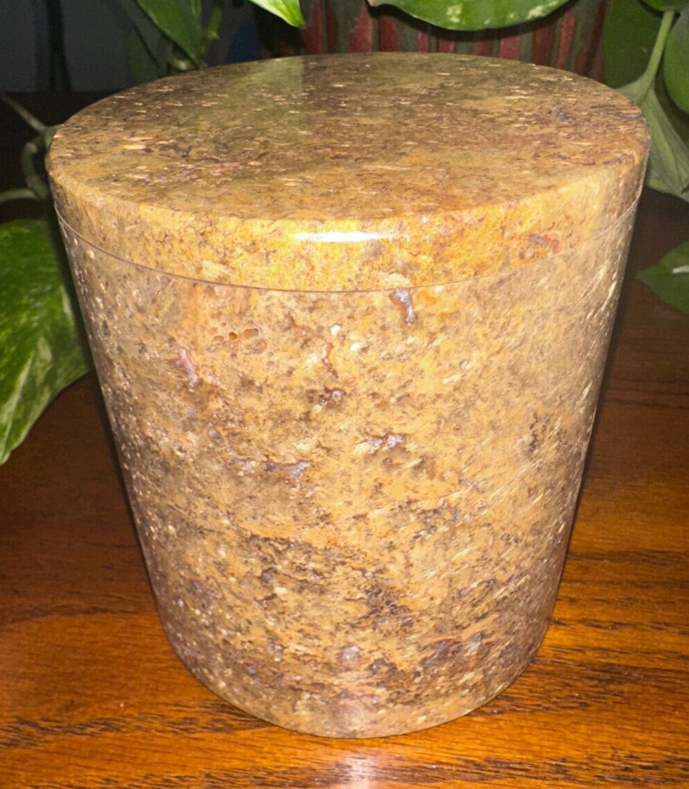 Natural dark travertine marble pet urn memorial dog cat cremains handmade round