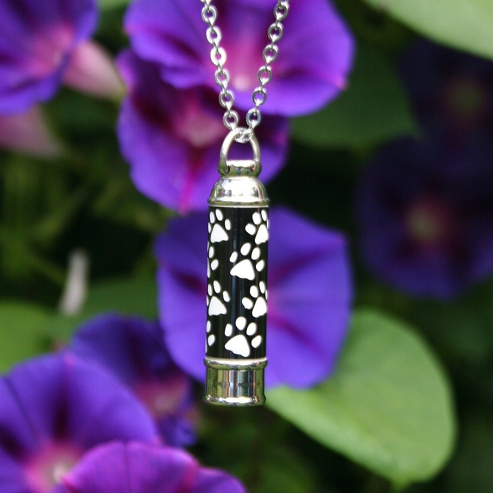 Mens Pet Cremation Necklace Pendant Urn for Ashes LARGE Vial Dog Cat Paw Prints