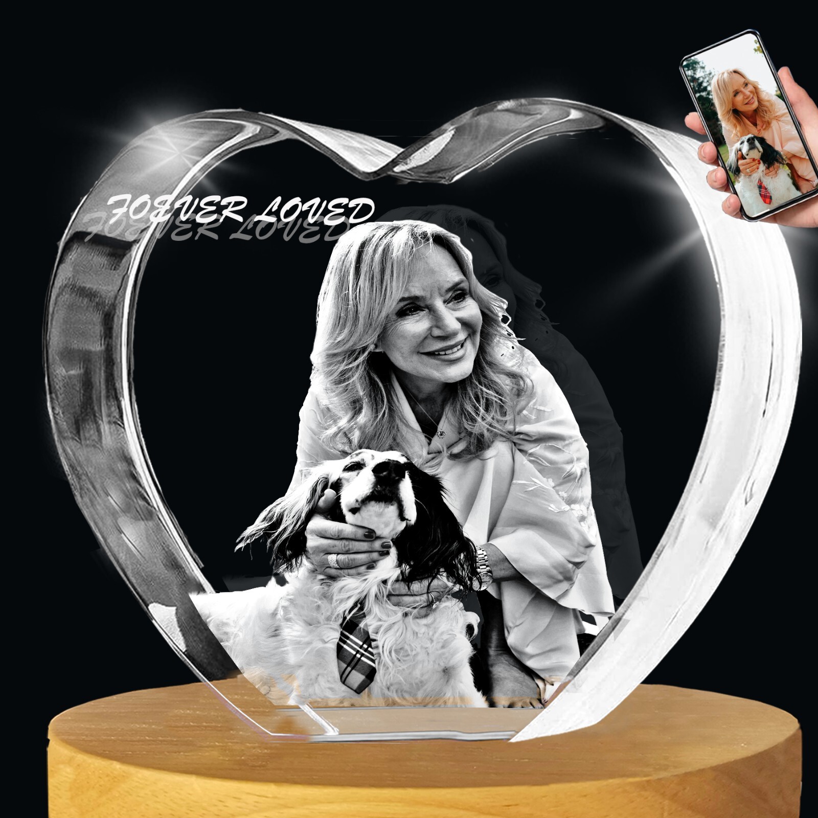 Personalised Pet Memorial 3D PHOTO Crystal Gifts for Mom Dad Heart Dog Keepsake
