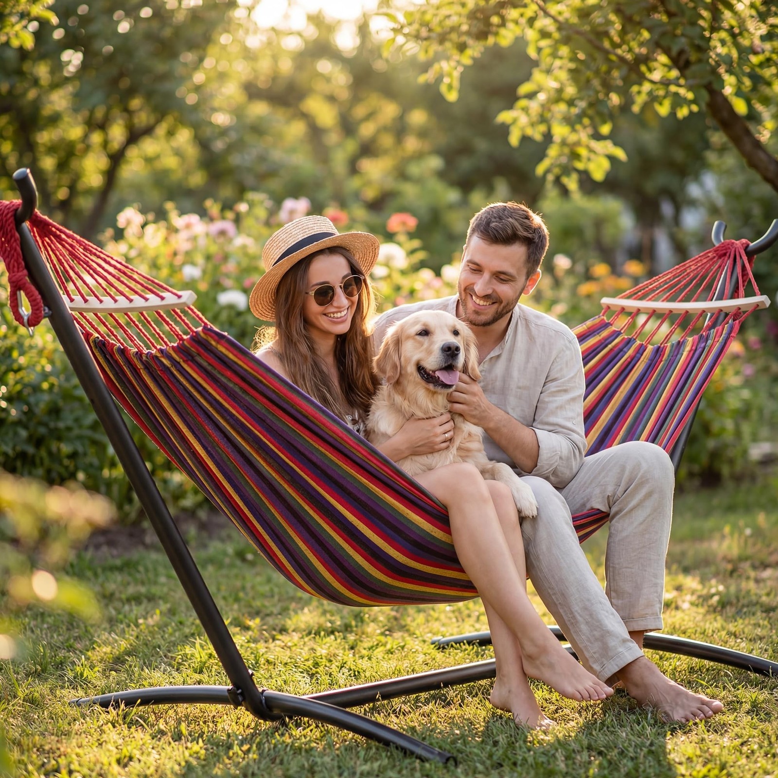 EveryFun Double Hammock with Heavy-Duty Steel Stand,Portable,Easy Assembly,60…