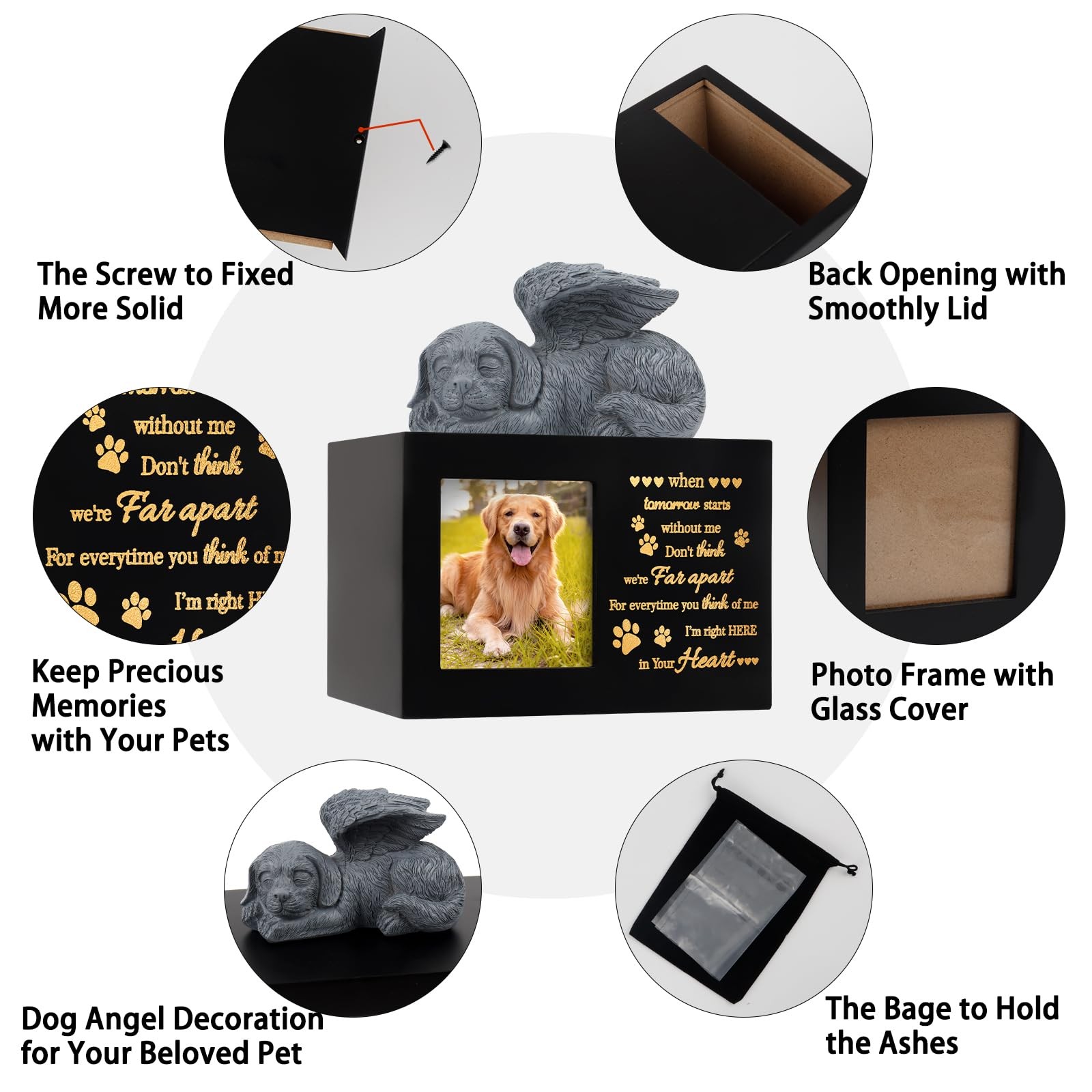 Pet Urns for Ashes, Large Wooden Pet Urns for Dog or Cat Ashes with Dog Angel…