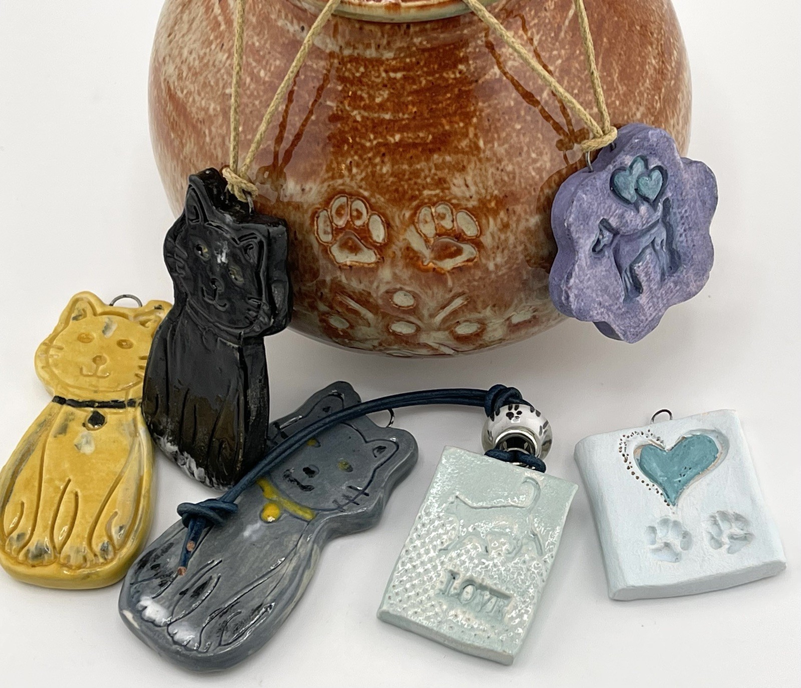 PET URN POTTERY Handmade w/love for Pet Ashes & Memorial Keepsake w/Pet Charms