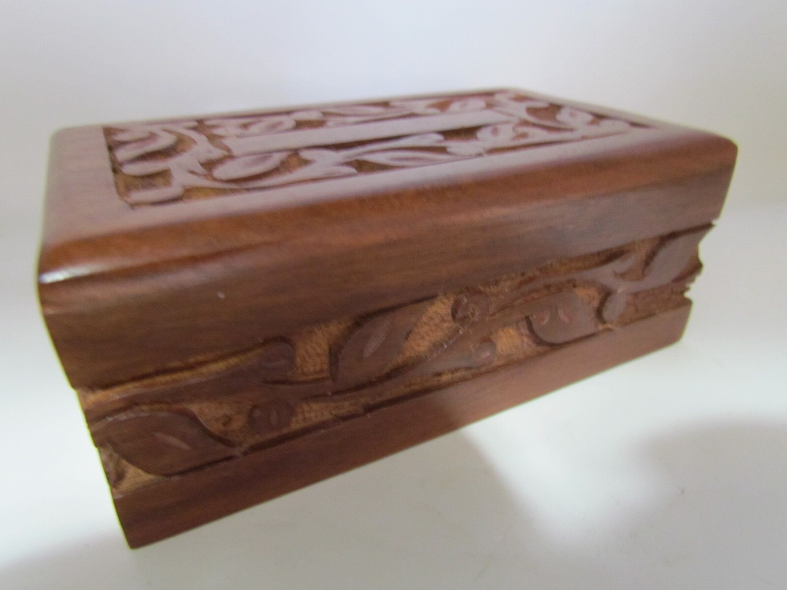Floral Carved Sheesham Wood Cremation Dog Cat Urn Ashes Paw Prints IU274B