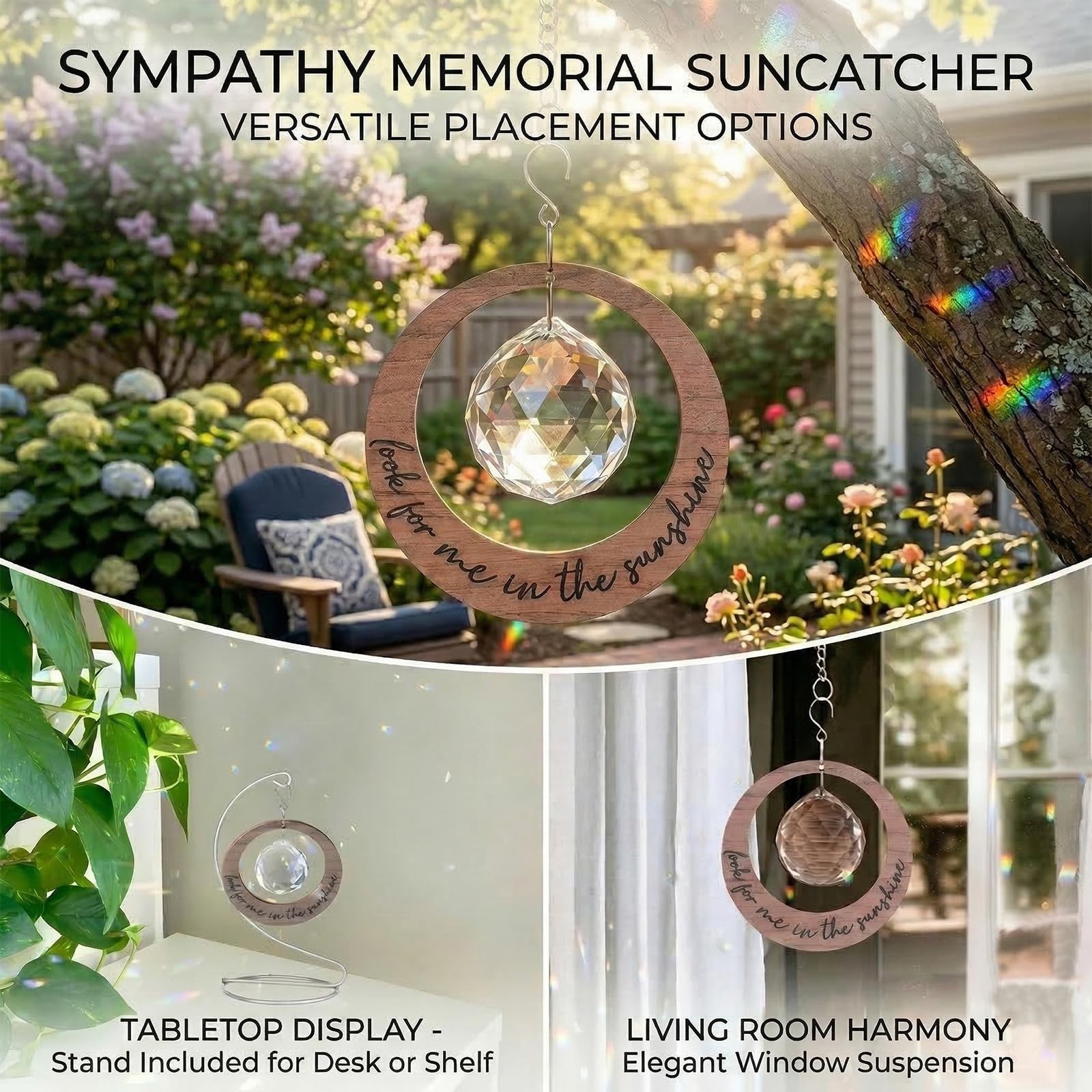 Memorial Crystal Suncatcher Sympathy Gifts for Loss of Loved One, Hanging Mem…