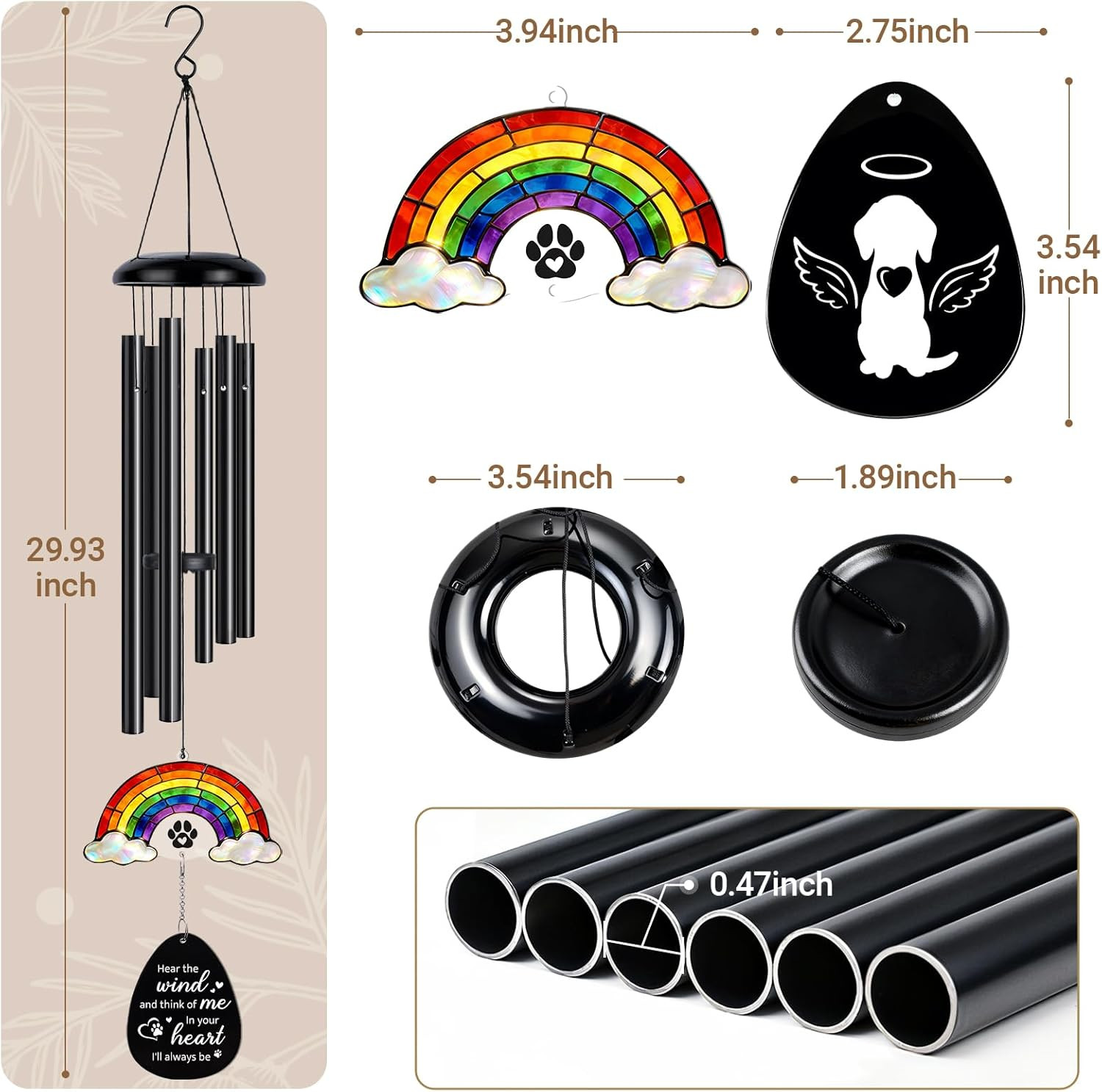 Dog Memorial Gifts for Loss of Dog, 29.9″ Pet Memorial Wind Chimes, Rainbow Brid
