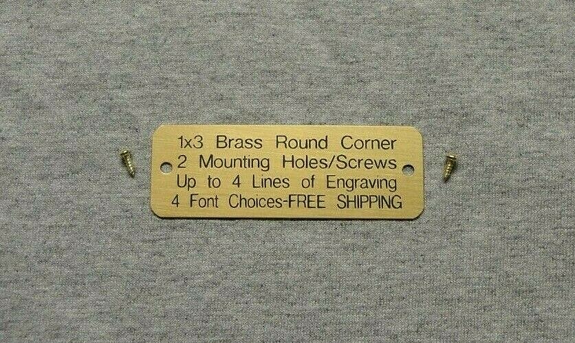 1×3 Custom Engraved Brass Plate Round Corner 2 Holes/Screws Plaque Trophy Pet