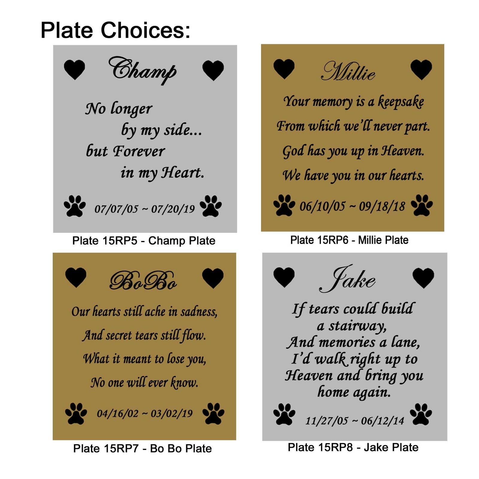 Engraved Pet Loss Poem Plate Frame Plates 2-7/8″ Square Many Choices and Designs