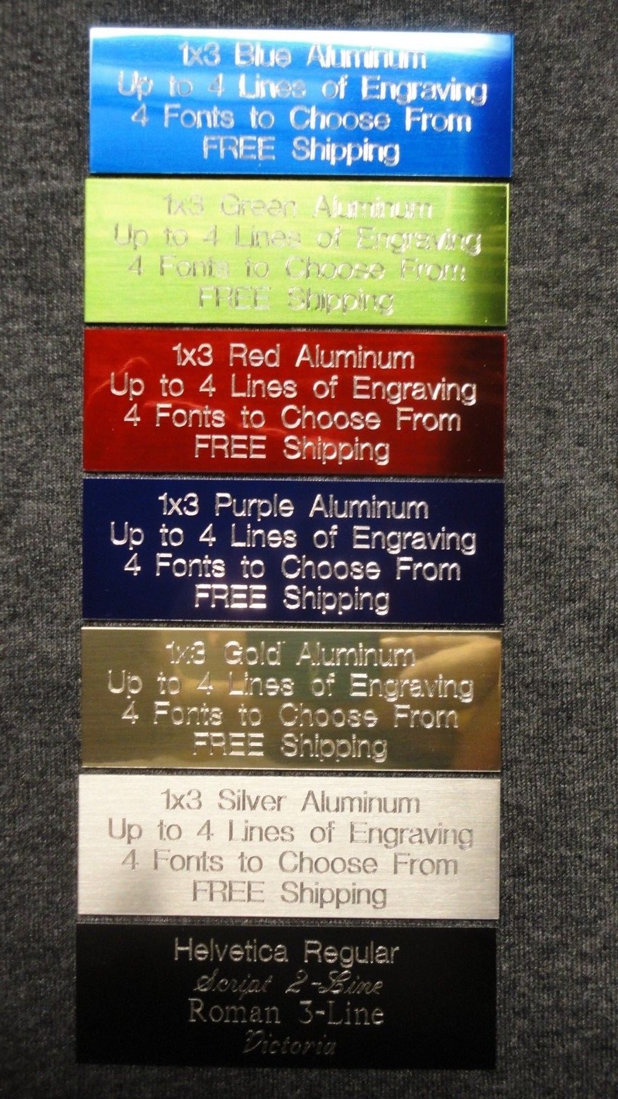 1×3 Custom Engraved Aluminum Plate 7 Colors Trophy Plaque Flag Pet
